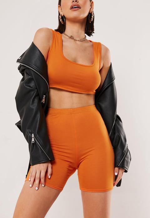 Ensemble Short Cycliste Et Crop Top Orange