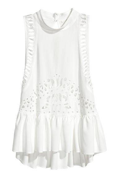 H & M - Top Con Ricami Traforati - Bianco