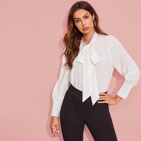 Tie Neck Blouson Sleeve Blouse