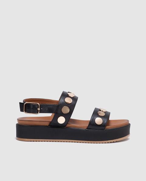 Kurt Geiger - Sandalias Planas De Mujer De Piel Negra Con Tachas. Modelo Makenna.