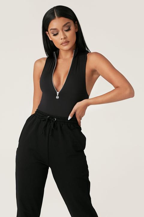 sleeveless high neck zip bodysuit