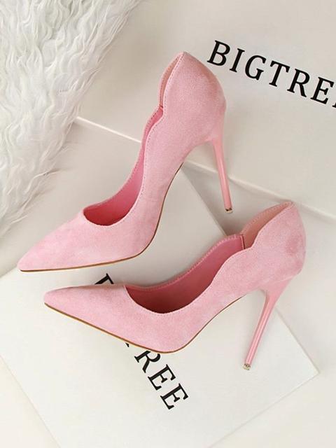 Scarpe Punto Toe Stiletto Camoscio Dolce Tacco Alto Rosa