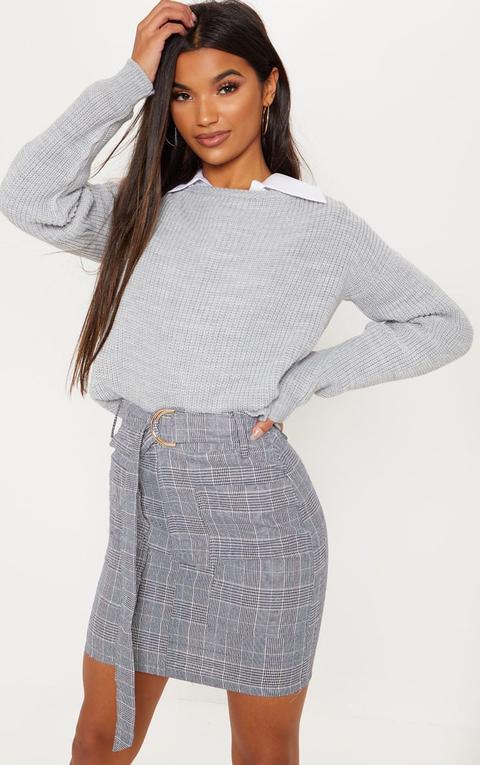 Grey Check Pocket Detail Mini Skirt