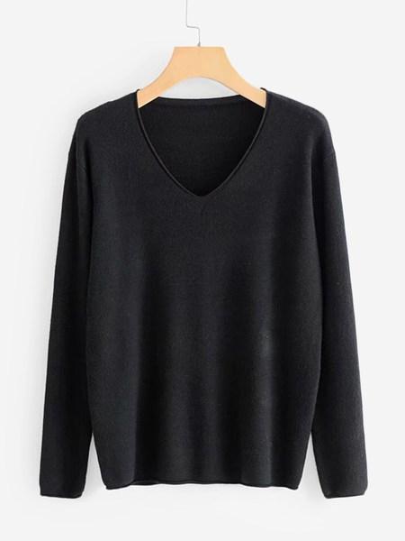 Casuale Plain Nero Maglia