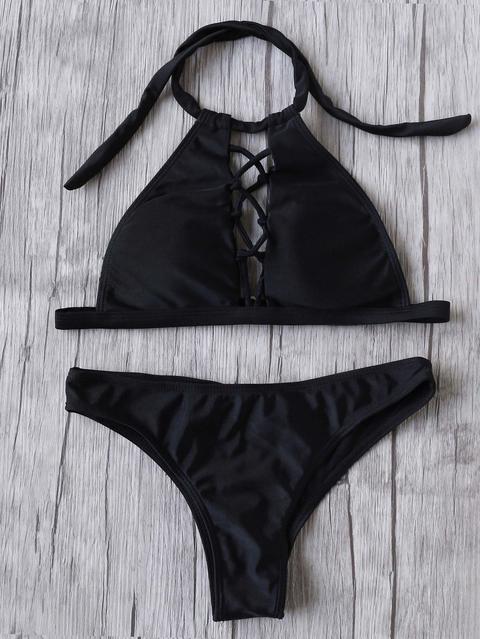 Black Criss Cross Halter Bikini Set