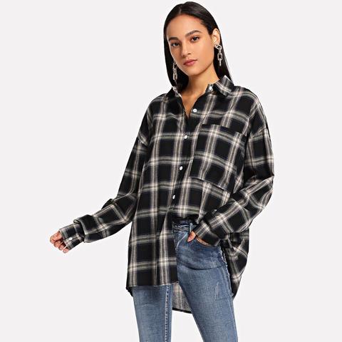 Pocket Patch Tartan Boyfriend Shirt