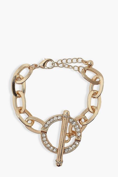 Womens Diamante T Bar Chunky Bracelet - Metallics - One Size, Metallics