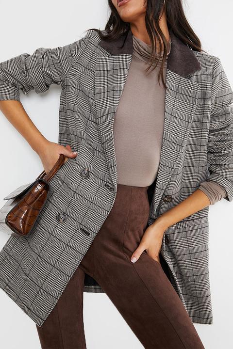 Brown Jackets - Lorna Luxe Brown 'prince Of Wales' Check Oversized Fit Blazer Jacket