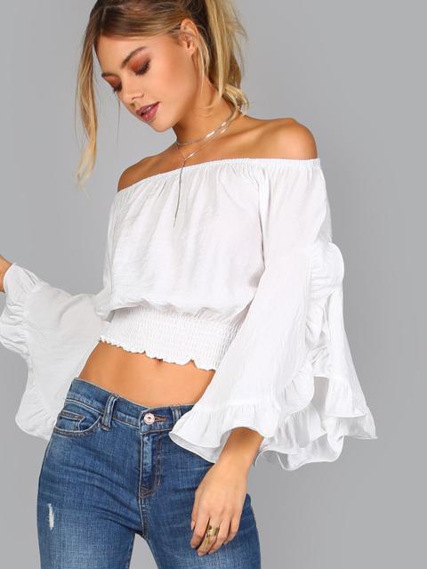 Off Shoulder Trumpet Sleeve Top