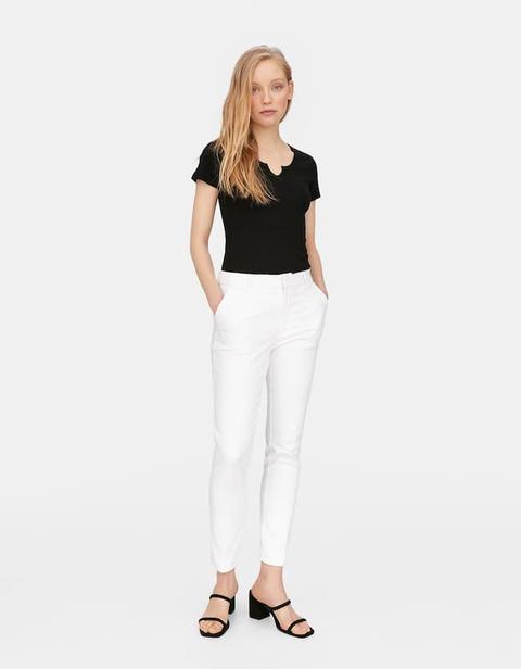 Pantaloni Eleganti Con Cintura Bianco