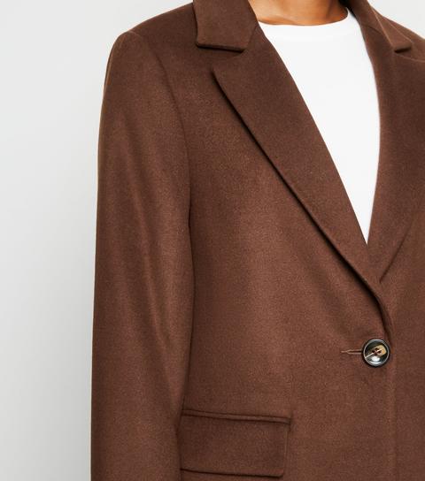 Dark Brown Revere Collar Coat New Look