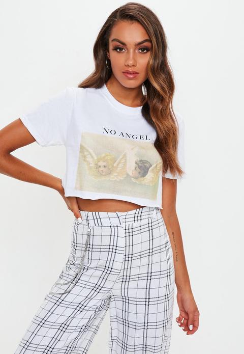 White No Angel Raw Hem Crop Tshirt, White