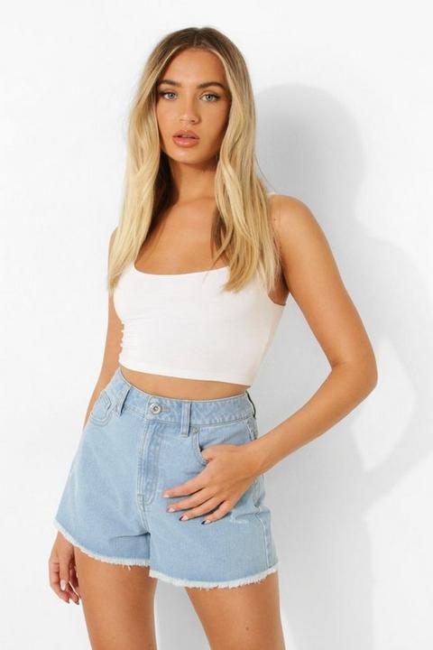 Womens Distressed Hem Denim Shorts - Blue - 6, Blue