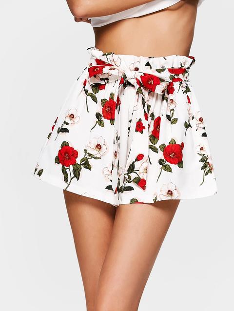 Smocked High Waist Belted Floral Shorts