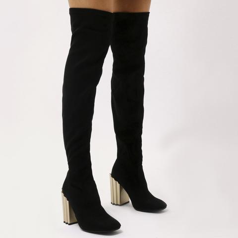 black and gold over the knee boots