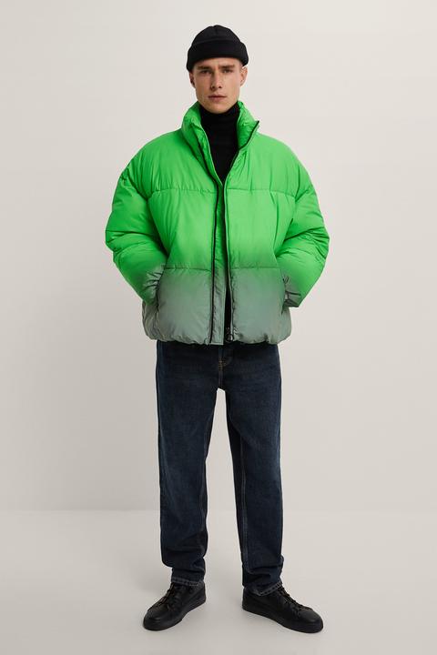 Contrast Reflective-effect Puffer Jacket