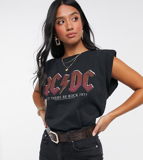 Camiseta Con Diseño De Acdc Y Hombreras De Asos Design Petite-negro