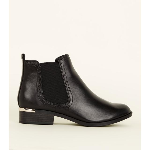 black leather metal trim brogue chelsea boots