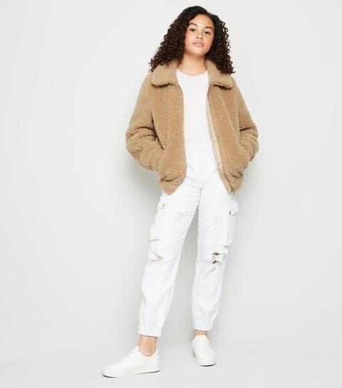 Girls Stone Oversized Teddy Jacket New Look