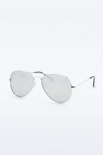 Silver Flat Lens Mirrored Aviator Sunglasses