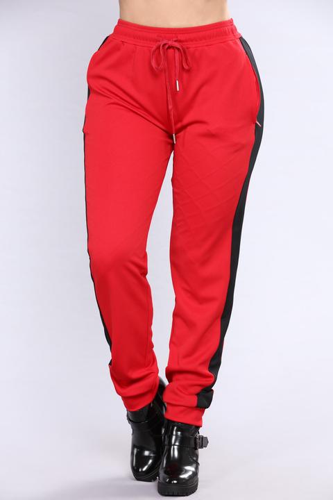 black joggers red stripe