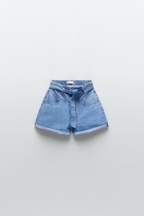 Belted Denim Bermuda Shorts Trf