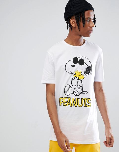 Asos - T-shirt Lunga Con Stampa Di Snoopy - Bianco