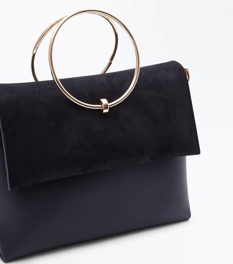 Black Leather-look Ring Handle Shoulder Bag New Look