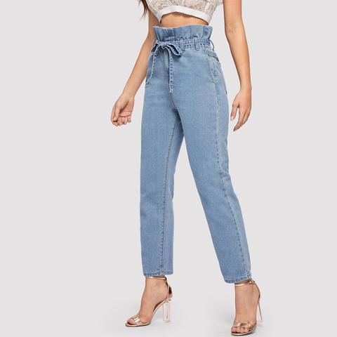 Jeans Con Cintura Con Taschino Obliquo Con Vita A Volant Sovrapposti