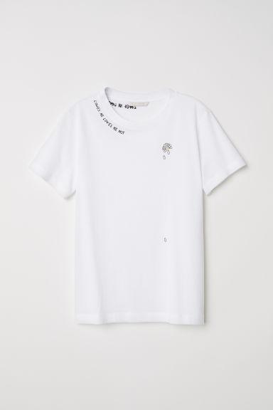 H & M - Camiseta Con Bordado - Blanco