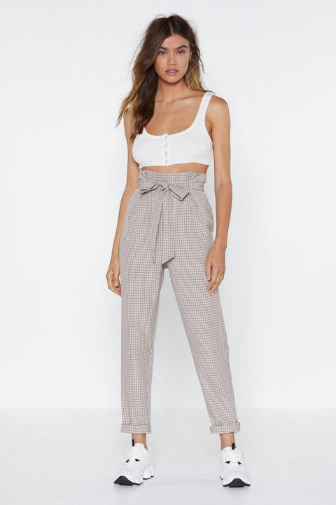 Womens Check In Paperbag Trousers