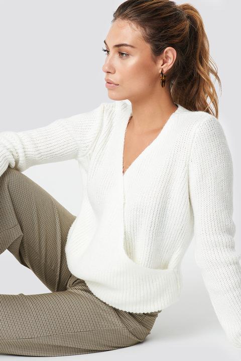 Crossed Knitted Sweater Ecru