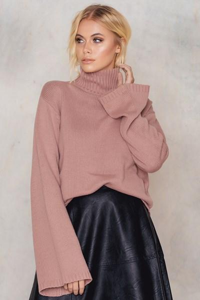 Na-kd Wide Sleeve High Neck Sweater - Pink