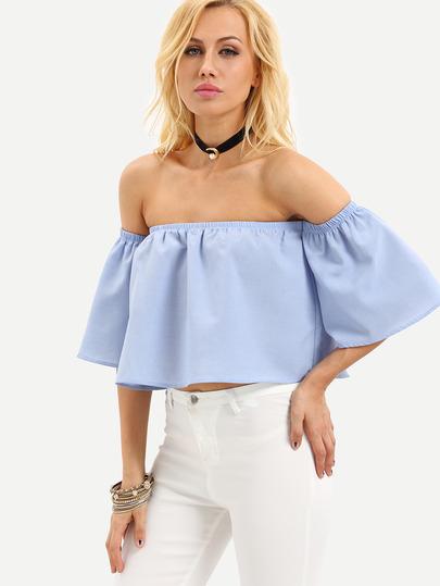 Blusa Hombro Al Aire Manga Acampanada Crop Azul