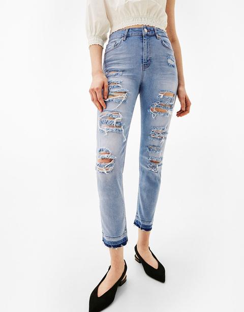 Jeans Cigarette Alle Caviglie Con Strappi