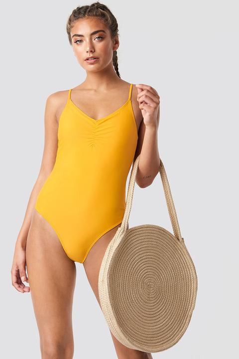 Na-kd Swimwear Basic Front Ruched Swimsuit - Yellow
