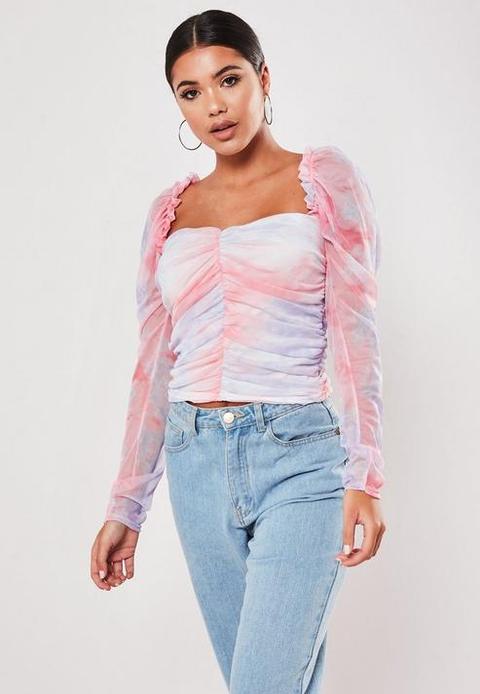 pink mesh sleeve top
