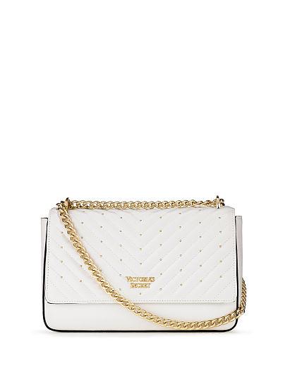 Studded V-quilt Shoulder Bag