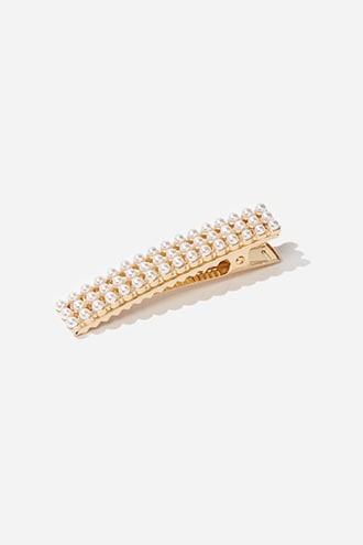 Forever 21 Faux Pearl Gator Hair Clip , Gold