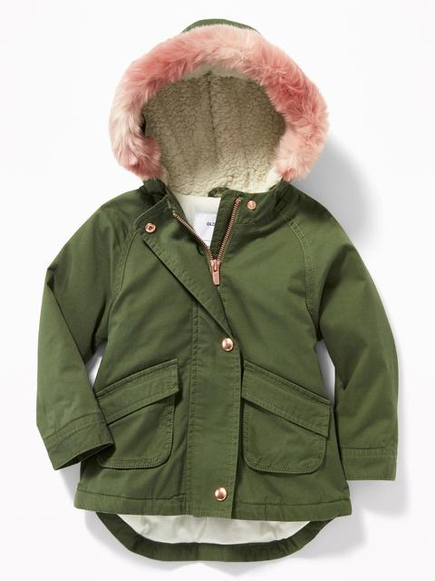 Hooded Faux Fur Trim Field Jacket For, Old Navy Faux Fur Coat