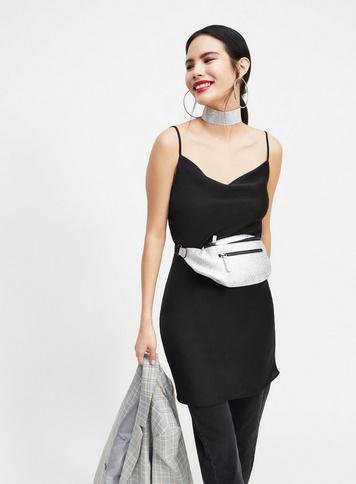 black satin mini slip dress