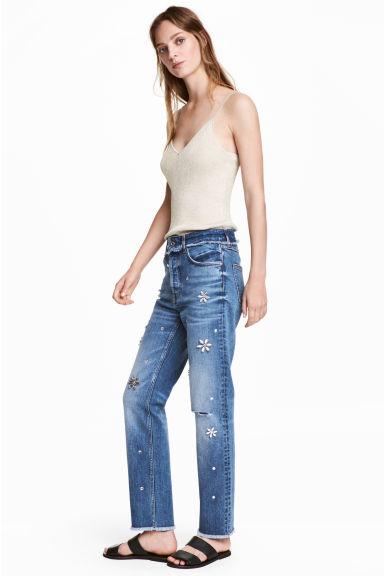 Slim High Jeans Con Strass