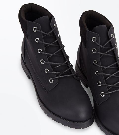 Black Contrast Cuff Lace Up Hiker Boots New Look
