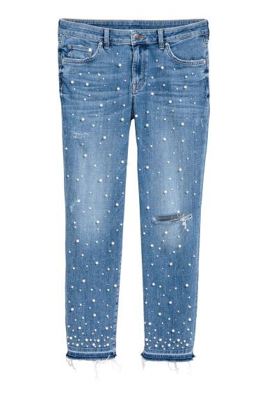 H & M - Jeans Con Ricami Di Perline - Blu