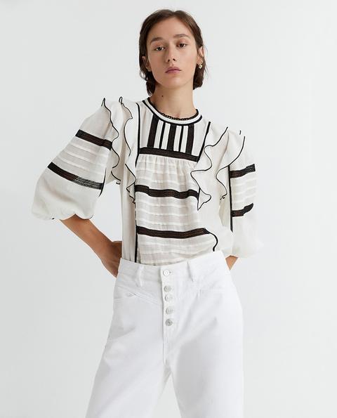 Sfera - Blusa De Mujer Volantes Con Manga Abullonada