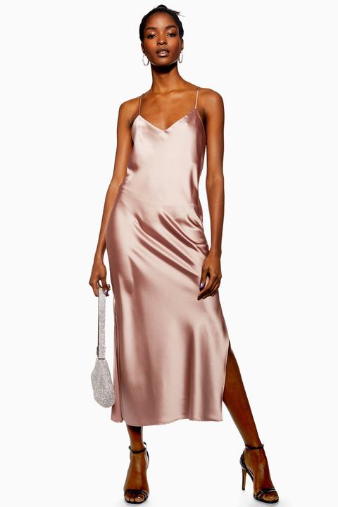 Womens Plain Satin Slip Dress - Rose, Rose