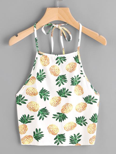 Top Con Estampado De Piña Al Azar Con Cabestro