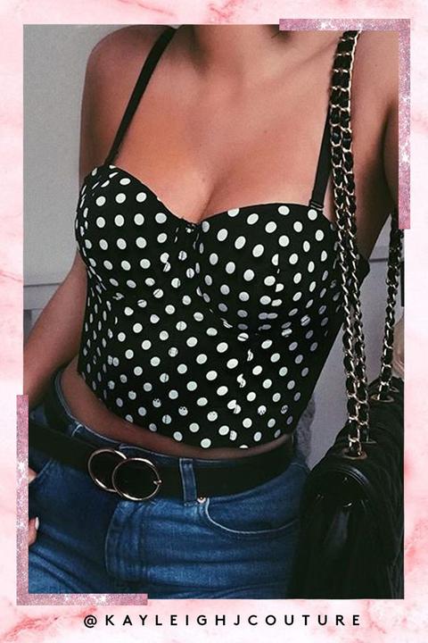 Kiera Black Polka Dot Corset Top