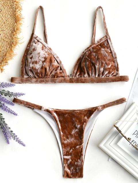 Bikini Perizoma In Velluto Imbottito Blue Russet-red Coffee