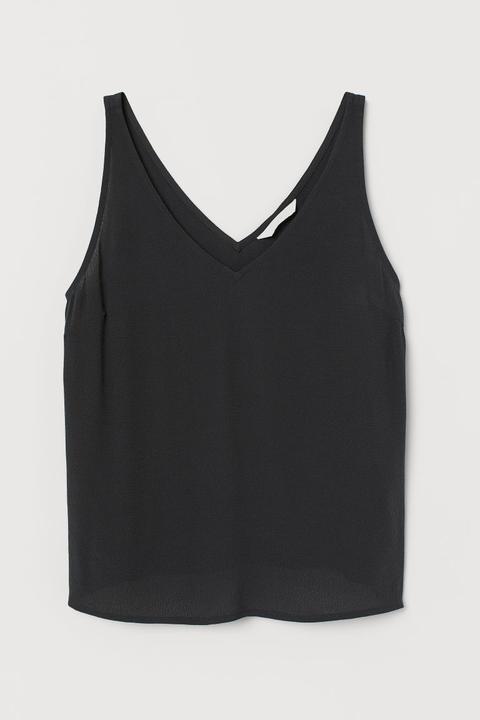 H & M - Top Smanicato Con Scollo A V - Nero